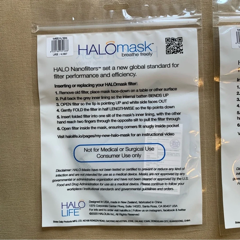 HaloMask NanoFilter Replacement - Size‎ Large - Sealed - Lot of 6 Filters NEW